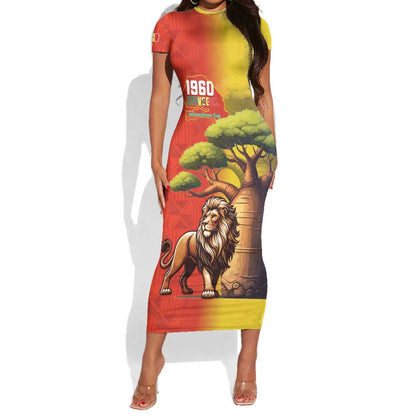 Afro Senegal Independence Day Short Sleeve Bodycon Dress 65th Anniversary - Kente Pattern LT15