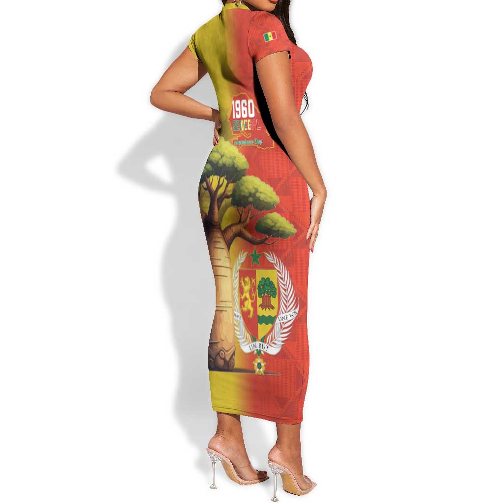 Afro Senegal Independence Day Short Sleeve Bodycon Dress 65th Anniversary - Kente Pattern LT15