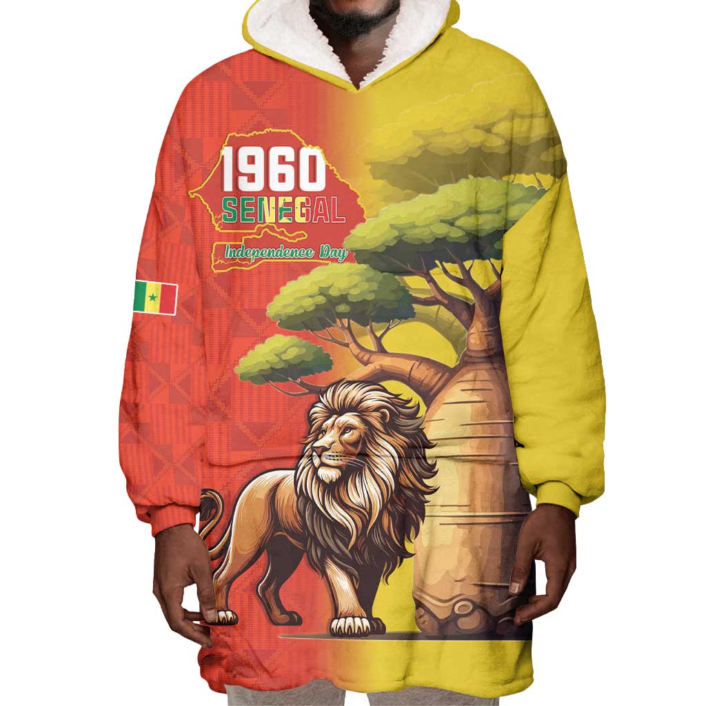 Afro Senegal Independence Day Wearable Blanket Hoodie 65th Anniversary - Kente Pattern