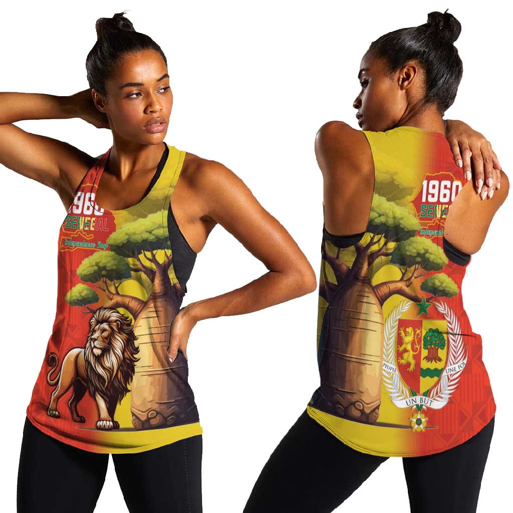 Afro Senegal Independence Day Women Racerback Tank 65th Anniversary - Kente Pattern