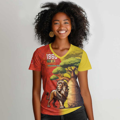 Afro Senegal Independence Day Women V-Neck T-Shirt 65th Anniversary - Kente Pattern