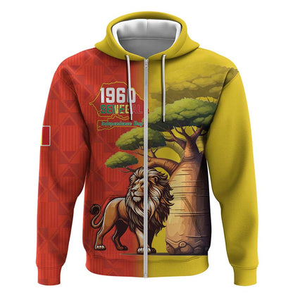 Afro Senegal Independence Day Zip Hoodie 65th Anniversary - Kente Pattern