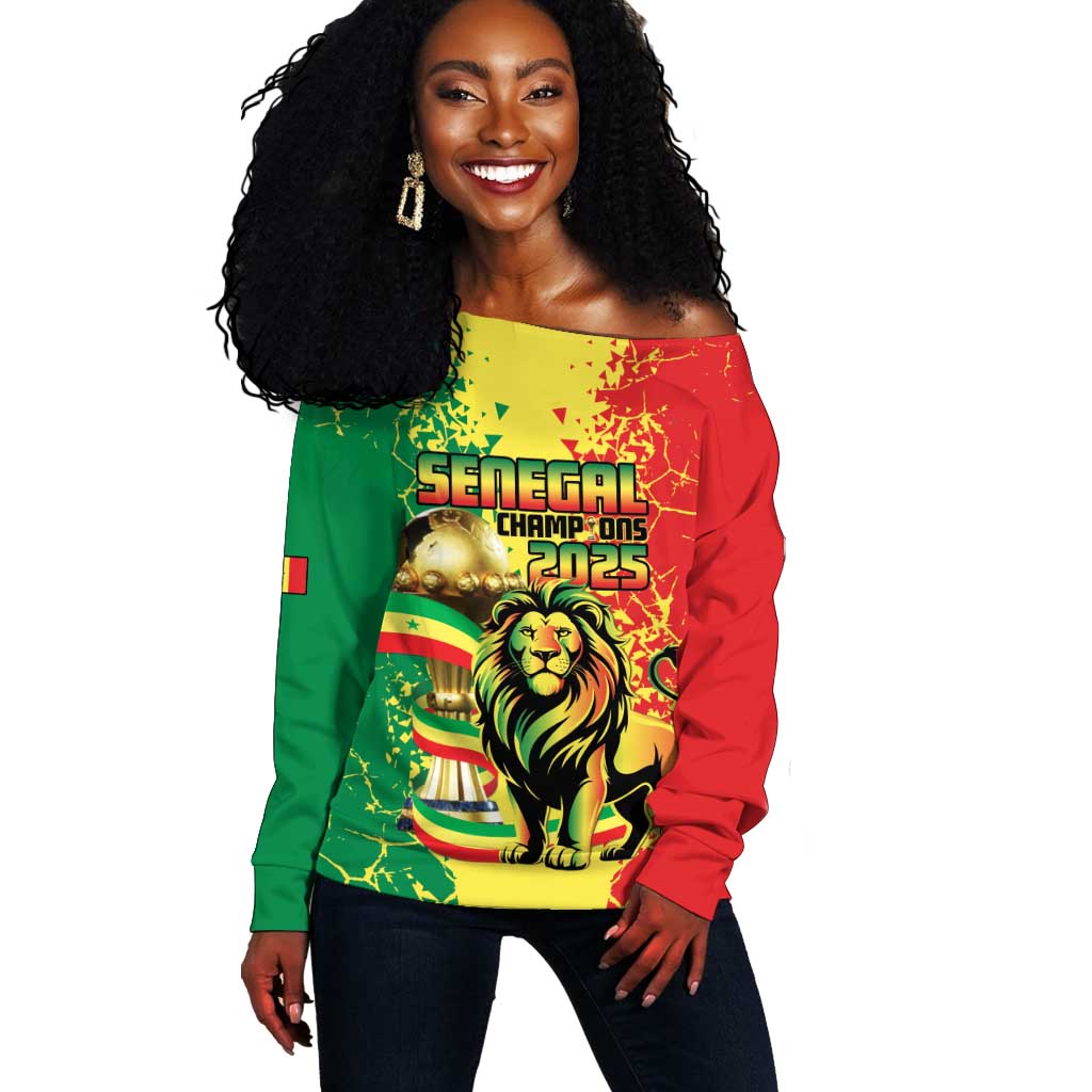 Custom Senegal Football Off Shoulder Sweater We Are the Champions