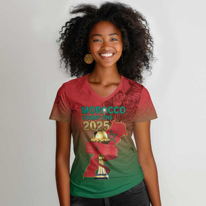 Custom Morocco Football Women V-Neck T-Shirt 2025 Victory Is Ours
