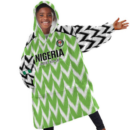 Custom Nigeria Football Kid Wearable Blanket Hoodie Go Champions Super Eagles