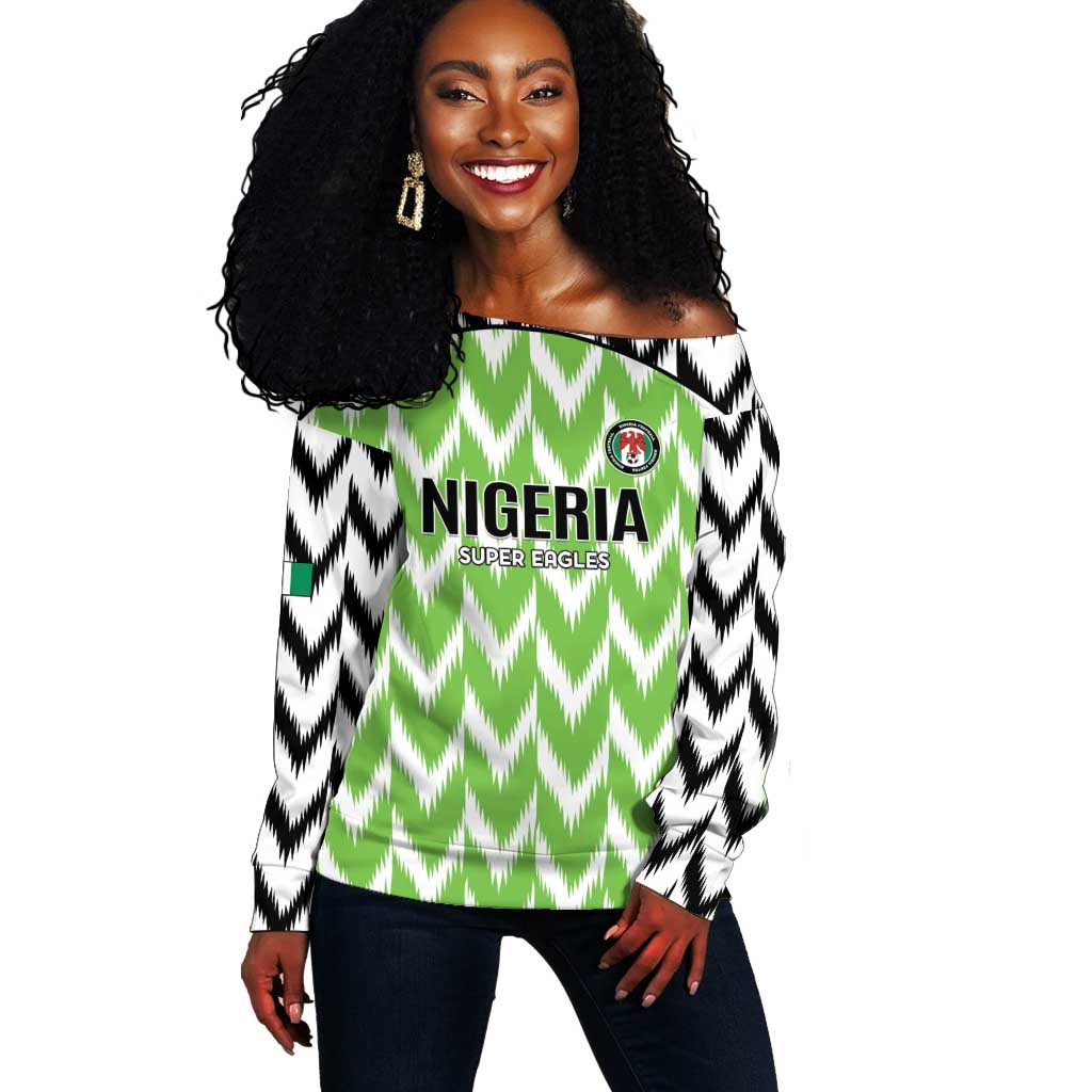 Custom Nigeria Football Off Shoulder Sweater Go Champions Super Eagles
