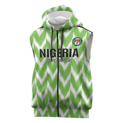 Custom Nigeria Football Sleeveless Zip Hoodie Go Champions Super Eagles