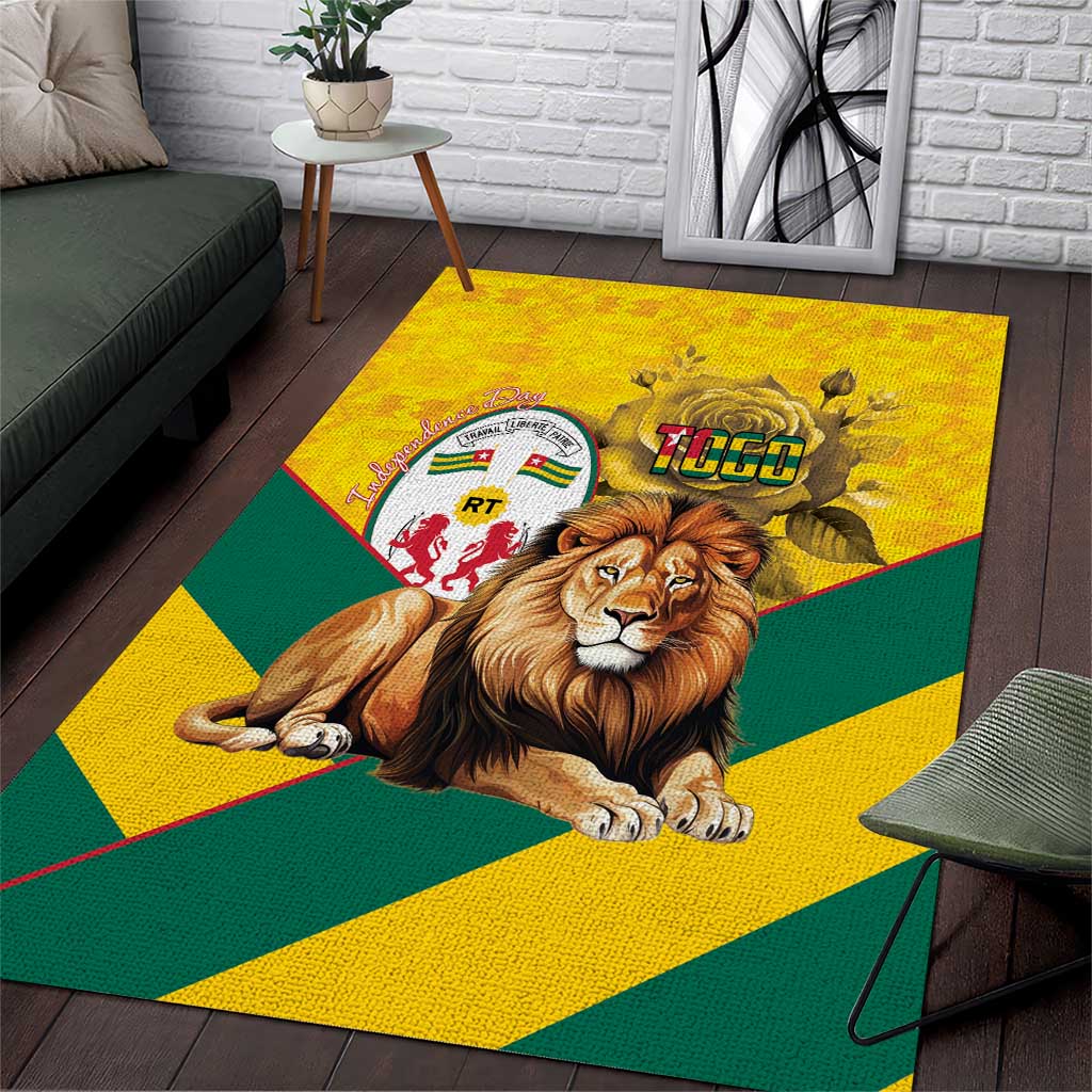 Happy Togo Independence Day Area Rug Lion With Coat Of Arms - Kente Pattern