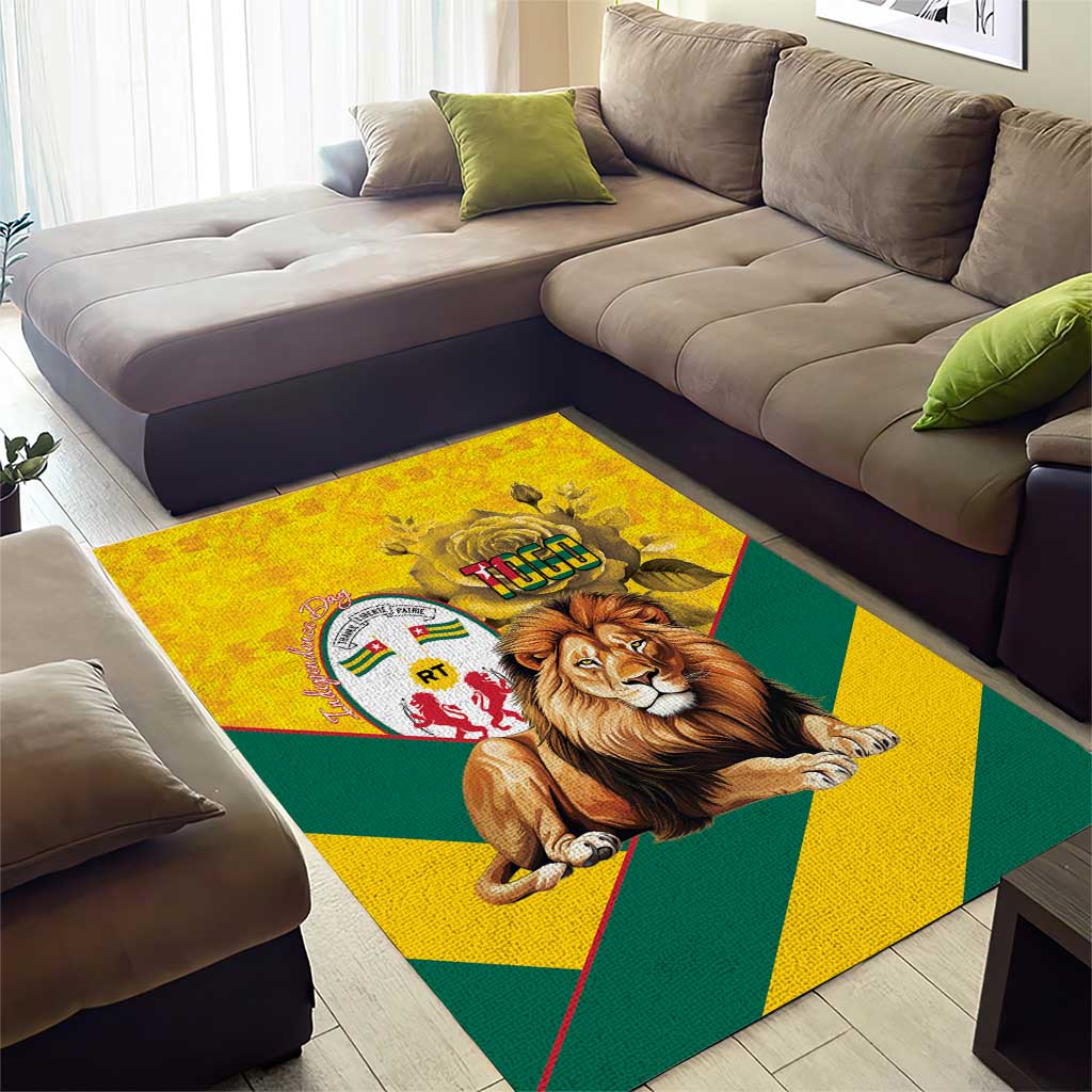 Happy Togo Independence Day Area Rug Lion With Coat Of Arms - Kente Pattern
