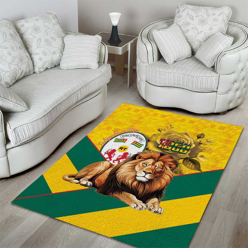 Happy Togo Independence Day Area Rug Lion With Coat Of Arms - Kente Pattern