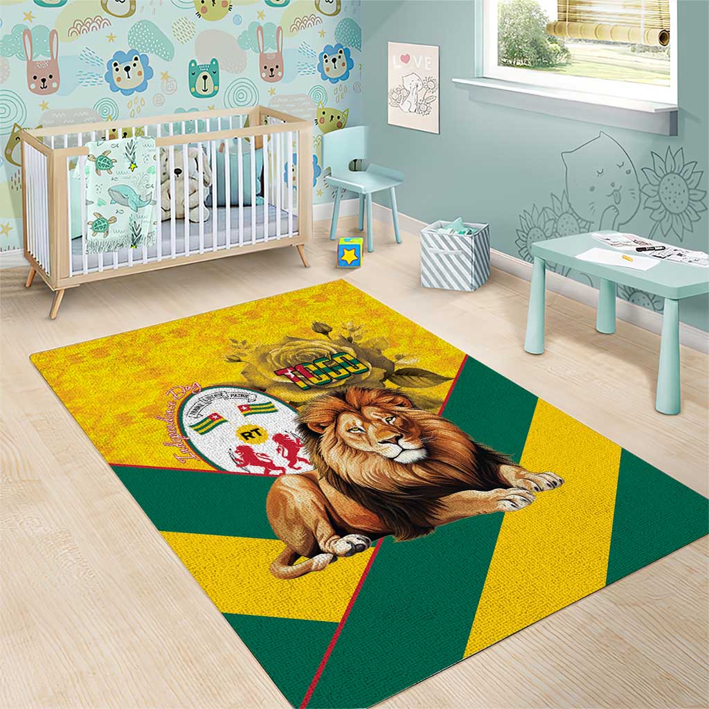 Happy Togo Independence Day Area Rug Lion With Coat Of Arms - Kente Pattern