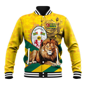 Happy Togo Independence Day Baseball Jacket Lion With Coat Of Arms - Kente Pattern