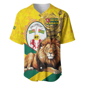 Happy Togo Independence Day Baseball Jersey Lion With Coat Of Arms - Kente Pattern