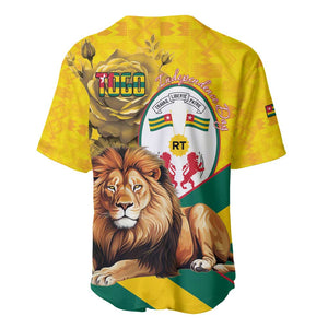 Happy Togo Independence Day Baseball Jersey Lion With Coat Of Arms - Kente Pattern