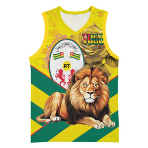 Happy Togo Independence Day Basketball Jersey Lion With Coat Of Arms - Kente Pattern - African Pride