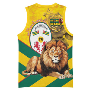 Happy Togo Independence Day Basketball Jersey Lion With Coat Of Arms - Kente Pattern - African Pride