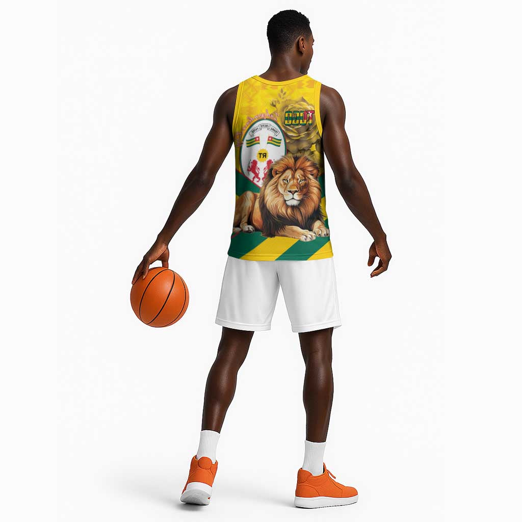 Happy Togo Independence Day Basketball Jersey Lion With Coat Of Arms - Kente Pattern - African Pride