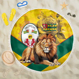 Happy Togo Independence Day Beach Blanket Lion With Coat Of Arms - Kente Pattern
