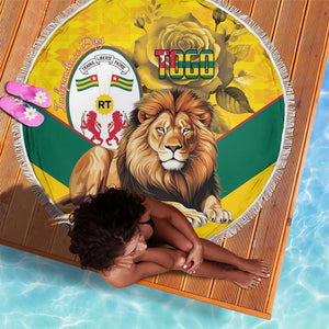 Happy Togo Independence Day Beach Blanket Lion With Coat Of Arms - Kente Pattern