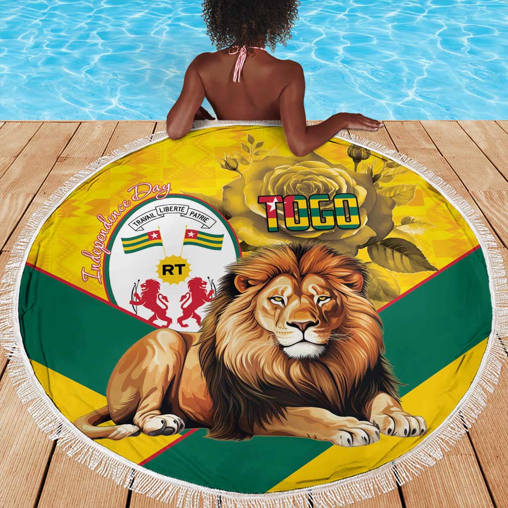 Happy Togo Independence Day Beach Blanket Lion With Coat Of Arms - Kente Pattern