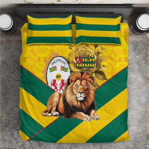 Happy Togo Independence Day Bedding Set Lion With Coat Of Arms - Kente Pattern