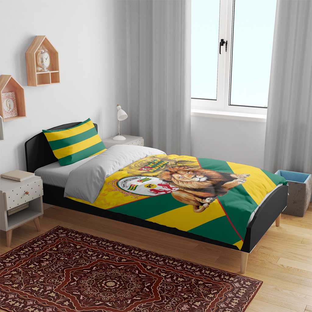 Happy Togo Independence Day Bedding Set Lion With Coat Of Arms - Kente Pattern