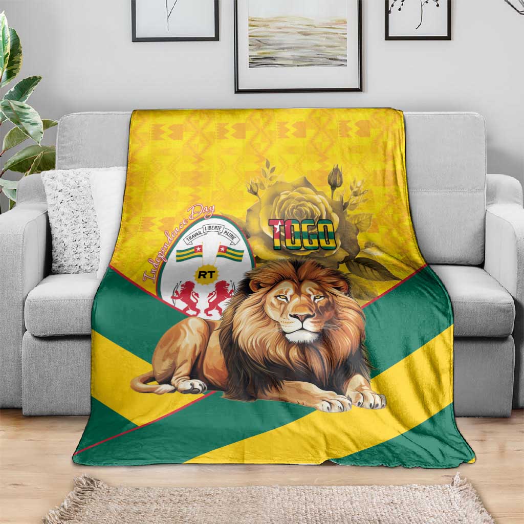 Happy Togo Independence Day Blanket Lion With Coat Of Arms - Kente Pattern