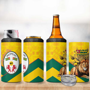 Happy Togo Independence Day 4 in 1 Can Cooler Tumbler Lion With Coat Of Arms - Kente Pattern