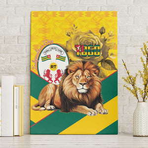 Happy Togo Independence Day Canvas Wall Art Lion With Coat Of Arms - Kente Pattern