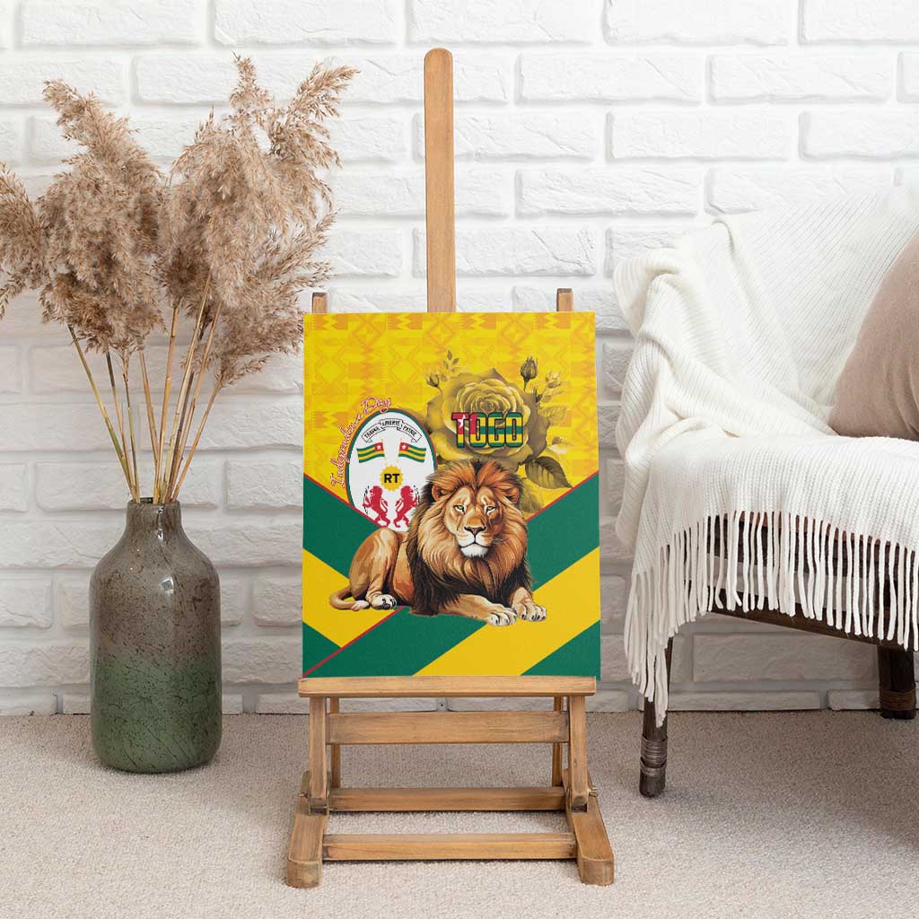 Happy Togo Independence Day Canvas Wall Art Lion With Coat Of Arms - Kente Pattern
