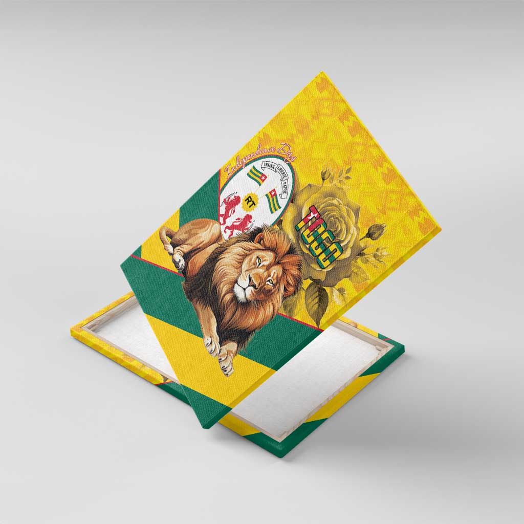 Happy Togo Independence Day Canvas Wall Art Lion With Coat Of Arms - Kente Pattern