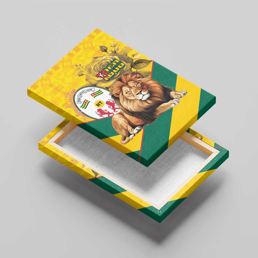 Happy Togo Independence Day Canvas Wall Art Lion With Coat Of Arms - Kente Pattern
