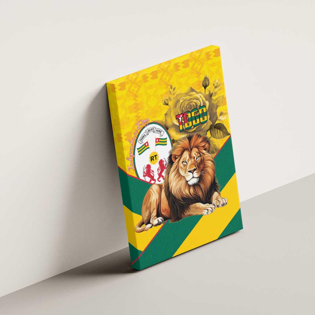 Happy Togo Independence Day Canvas Wall Art Lion With Coat Of Arms - Kente Pattern