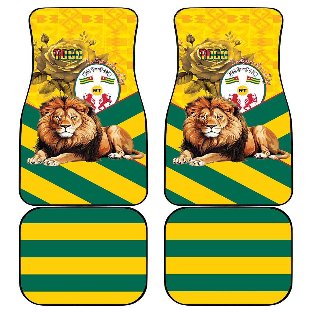 Happy Togo Independence Day Car Mats Lion With Coat Of Arms - Kente Pattern