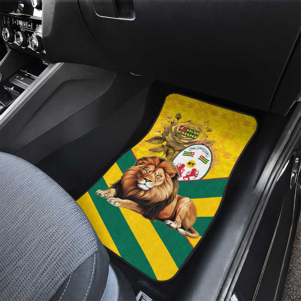 Happy Togo Independence Day Car Mats Lion With Coat Of Arms - Kente Pattern