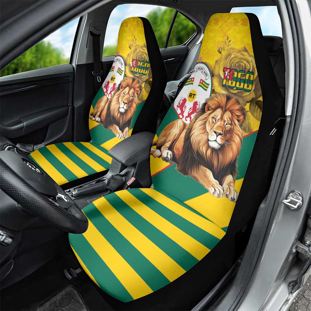 Happy Togo Independence Day Car Seat Cover Lion With Coat Of Arms - Kente Pattern