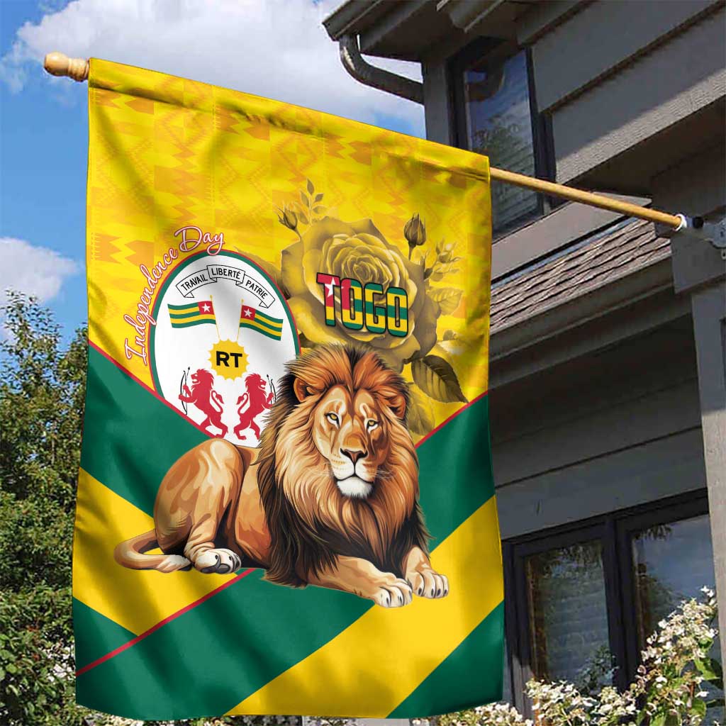 Happy Togo Independence Day Garden Flag Lion With Coat Of Arms - Kente Pattern