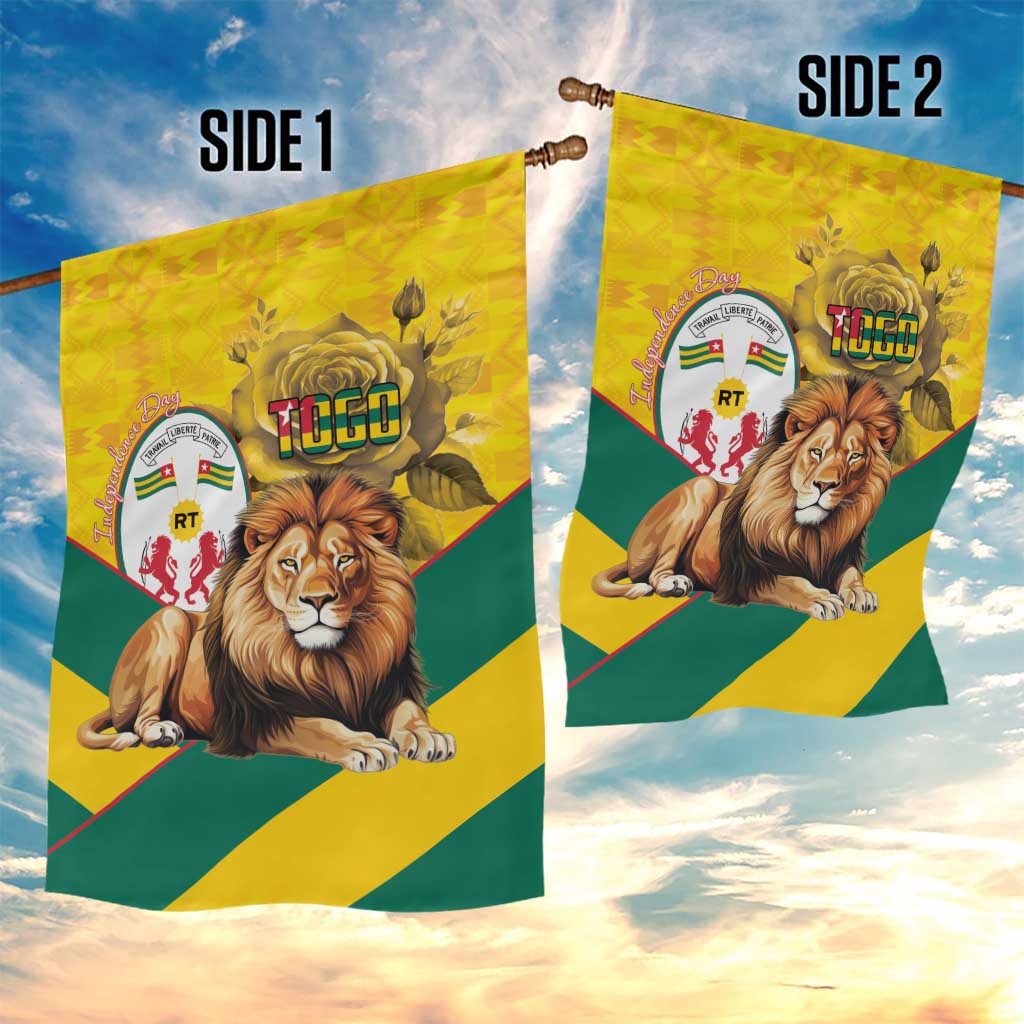 Happy Togo Independence Day Garden Flag Lion With Coat Of Arms - Kente Pattern