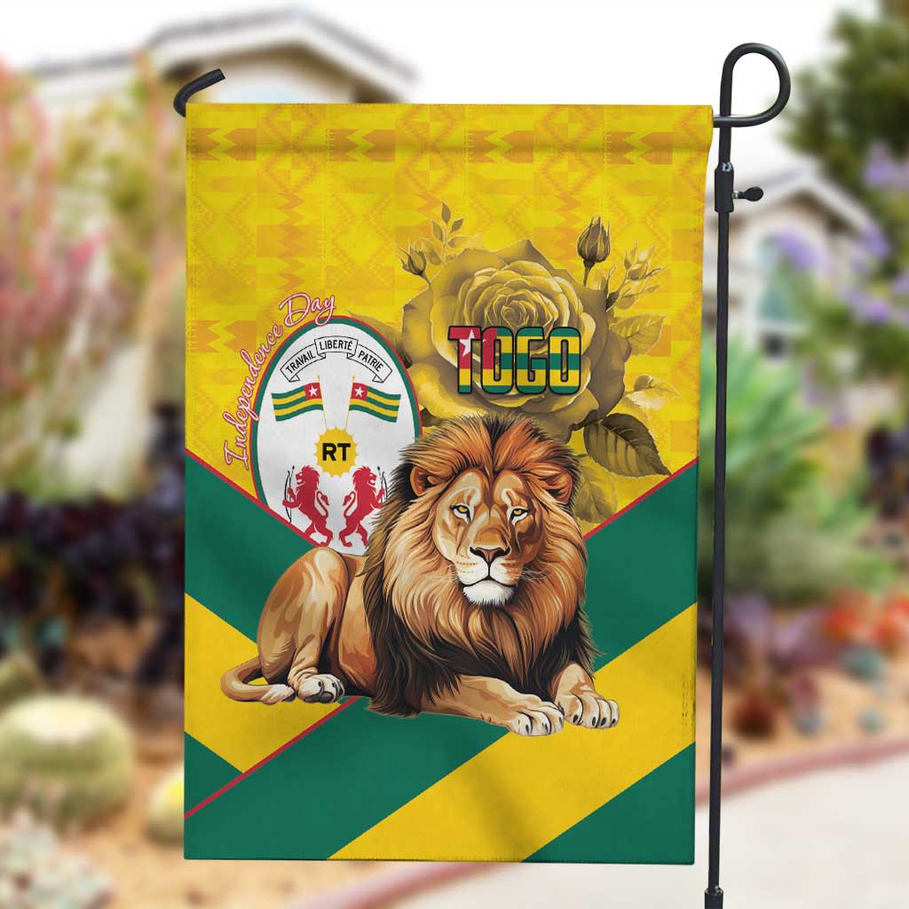 Happy Togo Independence Day Garden Flag Lion With Coat Of Arms - Kente Pattern