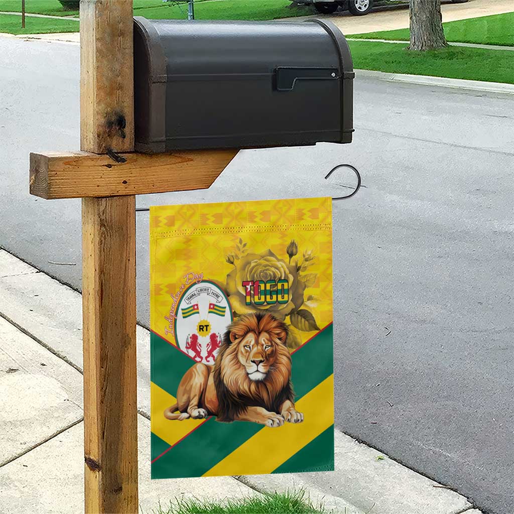 Happy Togo Independence Day Garden Flag Lion With Coat Of Arms - Kente Pattern
