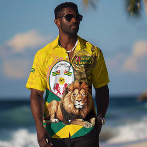 Happy Togo Independence Day Hawaiian Shirt Lion With Coat Of Arms - Kente Pattern