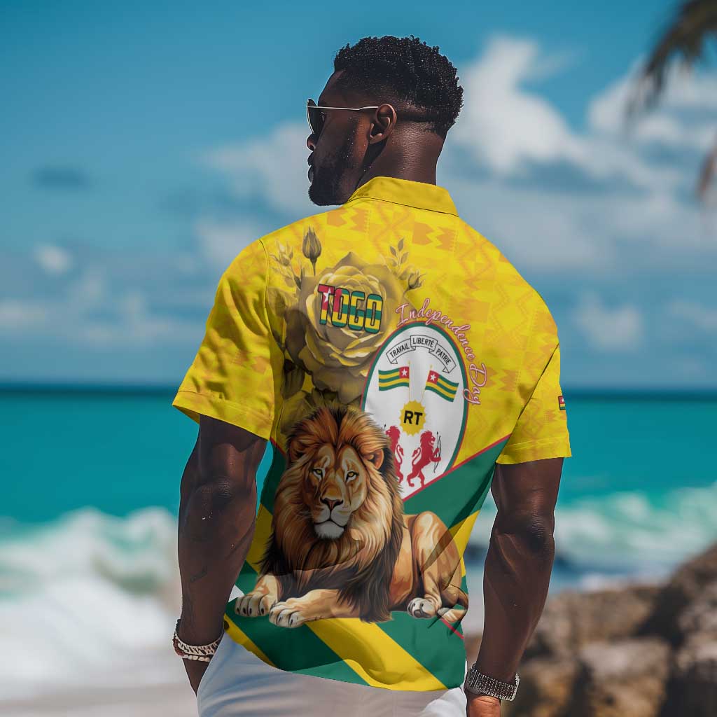 Happy Togo Independence Day Hawaiian Shirt Lion With Coat Of Arms - Kente Pattern