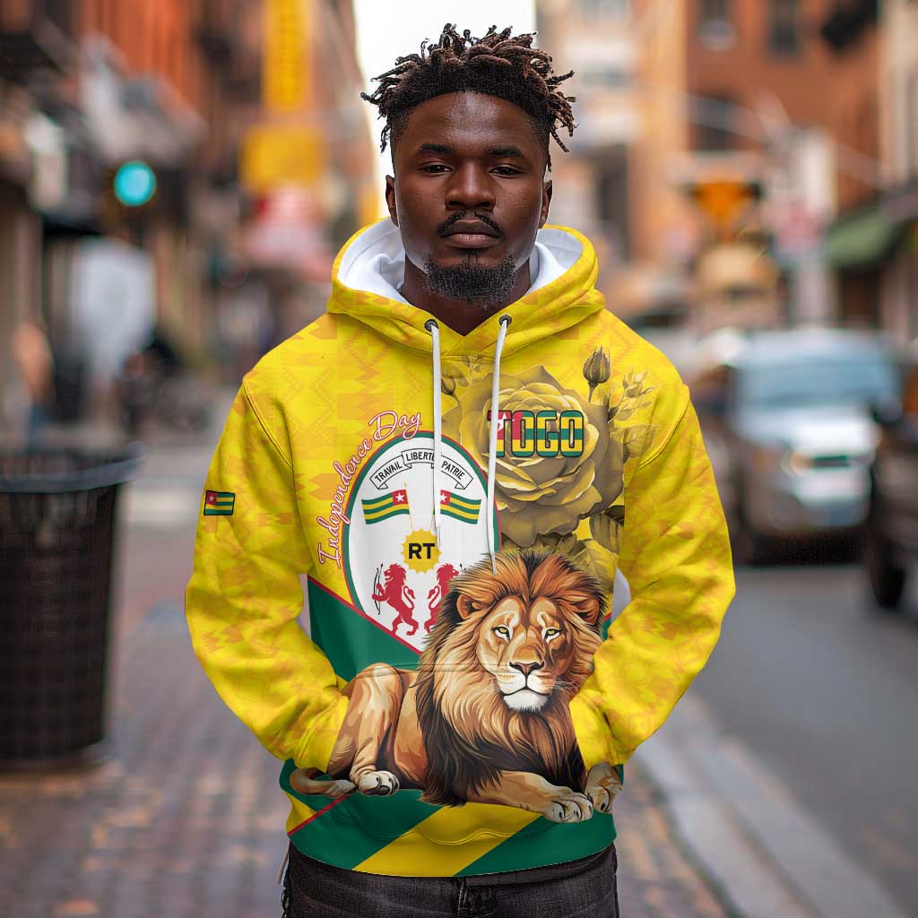 Happy Togo Independence Day Hoodie Lion With Coat Of Arms - Kente Pattern