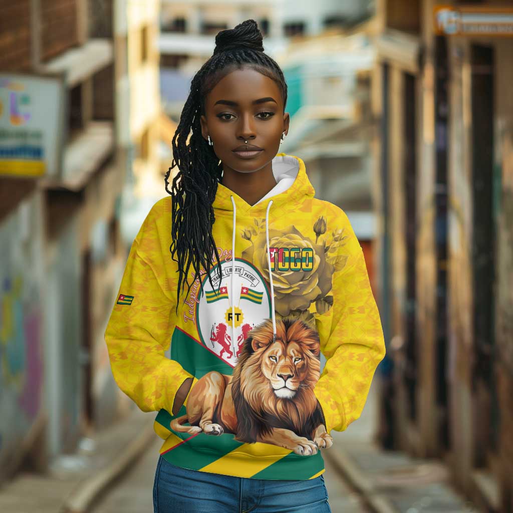 Happy Togo Independence Day Hoodie Lion With Coat Of Arms - Kente Pattern