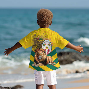Happy Togo Independence Day Kid Hawaiian Shirt Lion With Coat Of Arms - Kente Pattern
