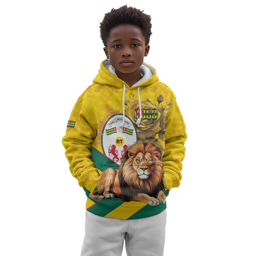 Happy Togo Independence Day Kid Hoodie Lion With Coat Of Arms - Kente Pattern