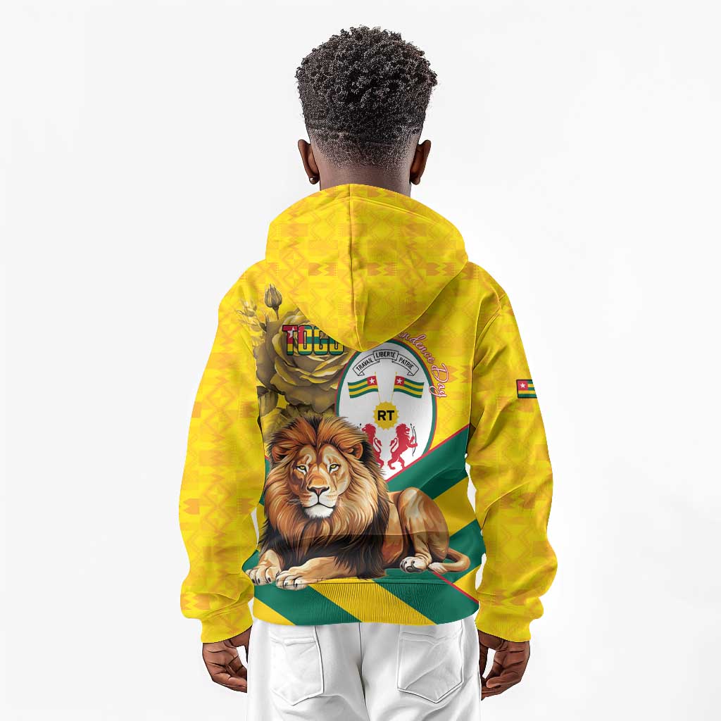 Happy Togo Independence Day Kid Hoodie Lion With Coat Of Arms - Kente Pattern