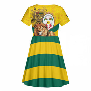 Happy Togo Independence Day Kid Short Sleeve Dress Lion With Coat Of Arms - Kente Pattern