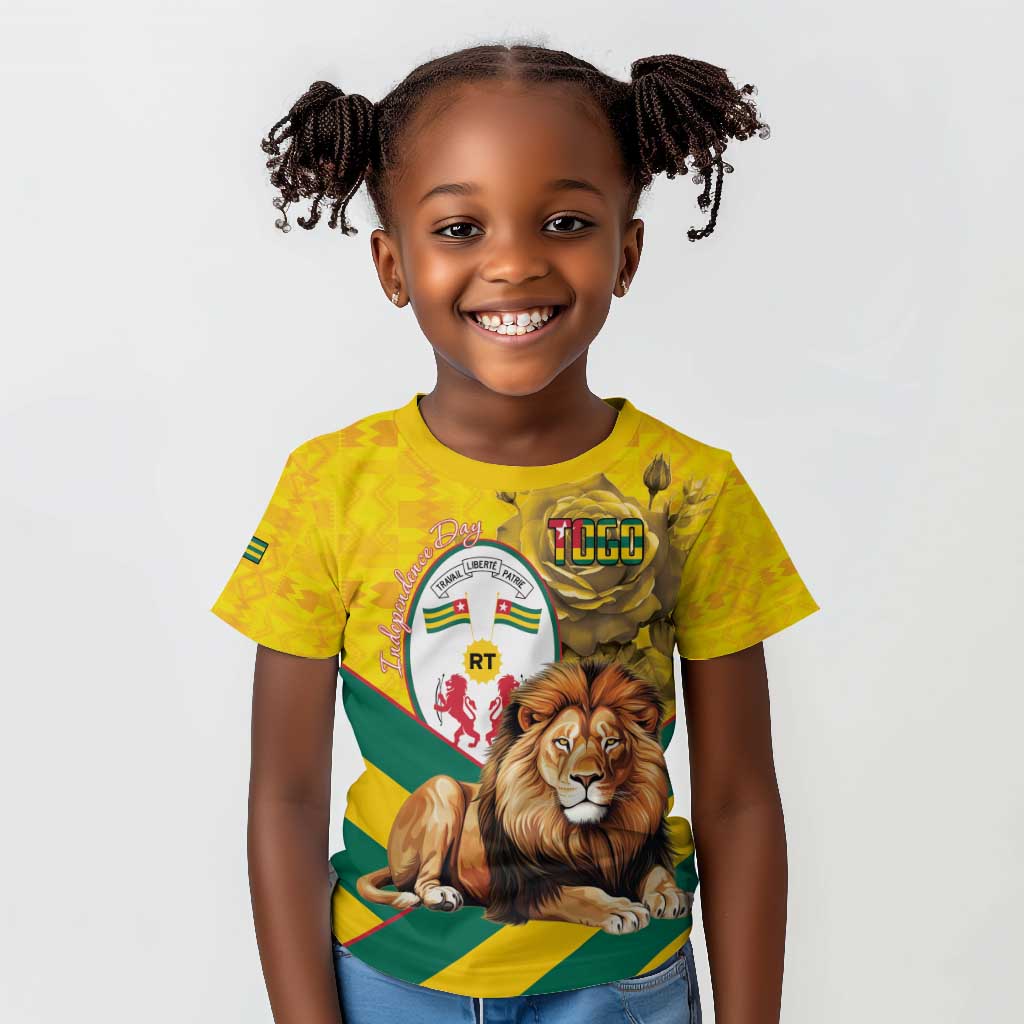 Happy Togo Independence Day Kid T shirt Lion With Coat Of Arms - Kente Pattern