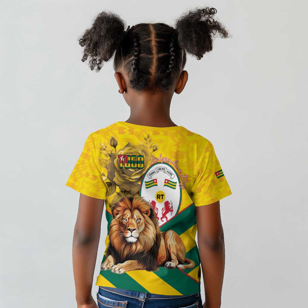 Happy Togo Independence Day Kid T shirt Lion With Coat Of Arms - Kente Pattern